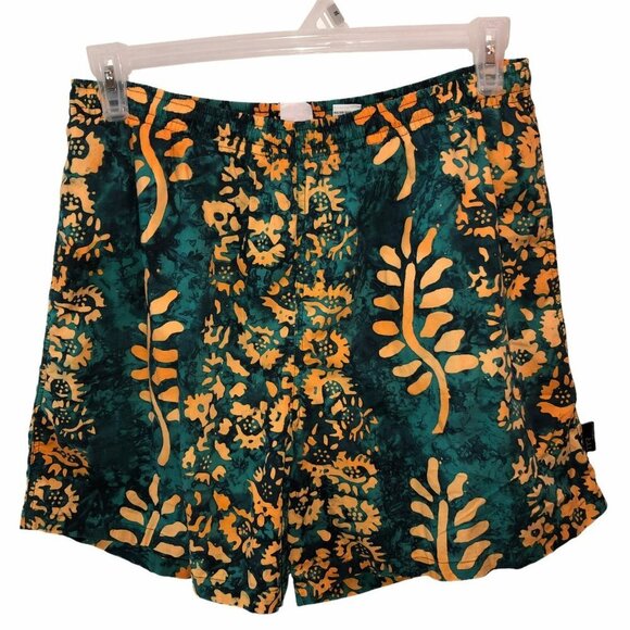 TYR Sport Mens Large Green Floral Elastic Waist Pockets Swim Shorts Trunks Sz L - Picture 1 of 10